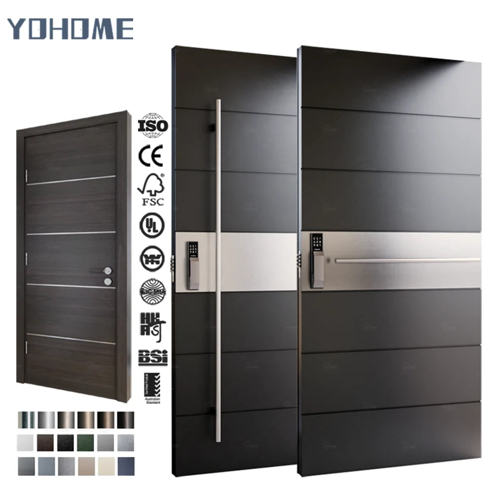 Italian High Grade Security Black External Front Doors for Houses Modern Puerta Entrada Stainless Steel Safety Doors
