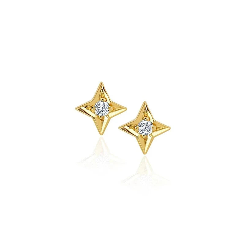 New Fashion Jewelry 925 Sterling Silver Star Stud Earrings with Mini Zirconia Gold Plate Stud Earrings Piercing Jewelry Women