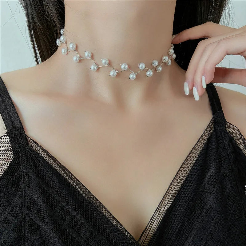 Wholesale Cheap Trendy Gold Plated Pearl Choker Necklace for Girl Women