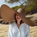 Lady Women Oversized Straw Hats Summer Foldable Roll up Floppy Beach Hat Wholesale Custom Fashion Lace Papyrus Adults Female