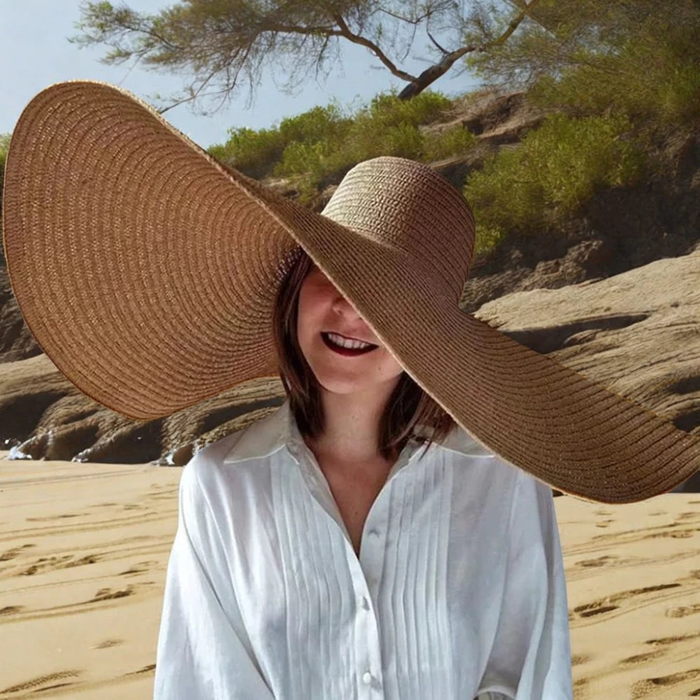 Lady Women Oversized Straw Hats Summer Foldable Roll up Floppy Beach Hat Wholesale Custom Fashion Lace Papyrus Adults Female