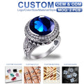 Vintage Turkish Large Blue Topaz Gemstone Exquisite Filigree Ring Wholesale Customization Silver Rings Men Women