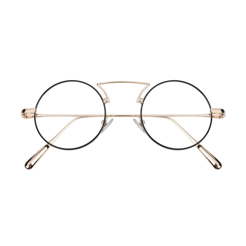 Fashionable Double Bridge Round Metal Eyeglasses Frames Anti-Blue Light Eyewear for Women