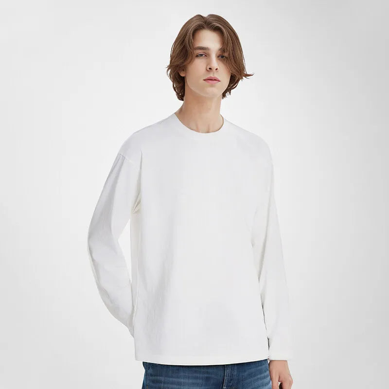 Custom Heavy Cotton Textured Jersey Long Sleeve Casual T-Shirt Solid Pattern Logos for Puff Print Loose Fit