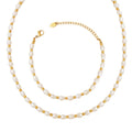 Wholesale Custom 18K Gold Plated Stainless Steel Jewelry Set Beaded Freshwater Pearl Bracelet Necklace Trendy for Weddings