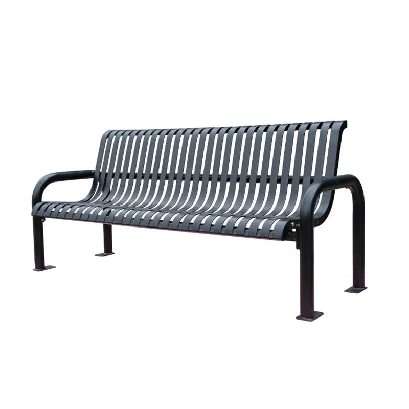 Outdoor Park Steel Bench Seat Outside Street Black Modern Metal Bench Seating Public Garden Patio Chair Bench with Backrest
