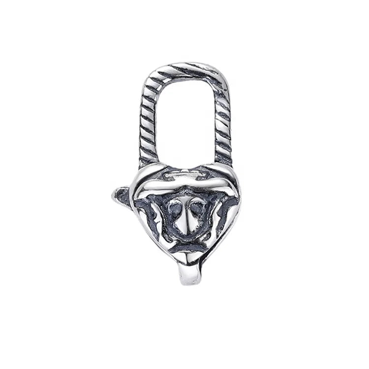 Wholesale New Trend Punk Oxidized 925 Sterling Silver Religious Pendant Clasp Cool Large Silver Lock Findings