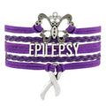 Be Brave Cure Epilepsy Awareness Fighter Survivor Love Faith Believe Hope Epilepsy Mom Purple Ribbon Leather Bracelet