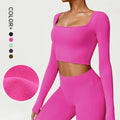 SHINBENE Seamless Yoga Wear Crop Tops Comfortable Sports Fitness Gym Workout Long Sleeve Crop T Shirt Top