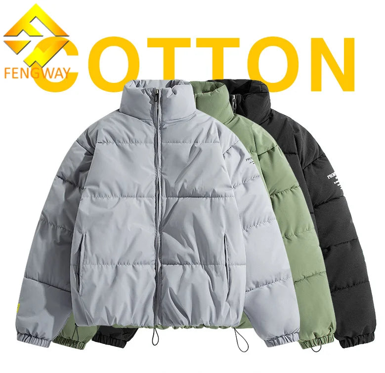 Fengway Custom Hooded Solid Thick Puffer Jacket Mens Short Bubble Quilted Winter Warm Cotton Filled Windproof Eco-Friendly
