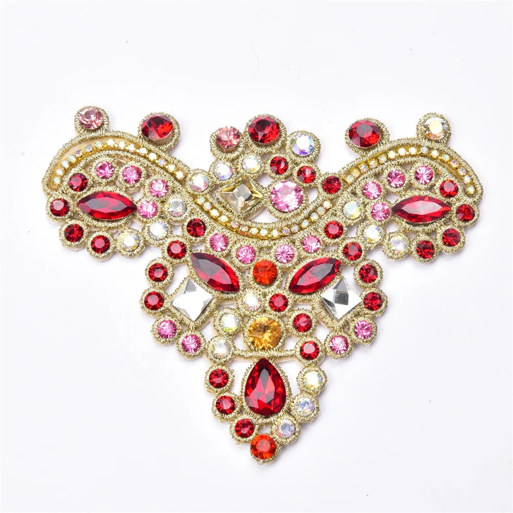 Fashion Rhinestone Shoes Flower Gold Embroidery Lace Applique Colored Glass Crystal Horse Eye Patches Diy Clothes Accessories