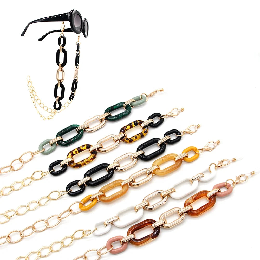 Custom Adjustable Acrylic Eco-friendly Anti-Slip Eye Glasses Strap Sunglasses Lanyard Holder Necklace Eyeglasses Chain Custom