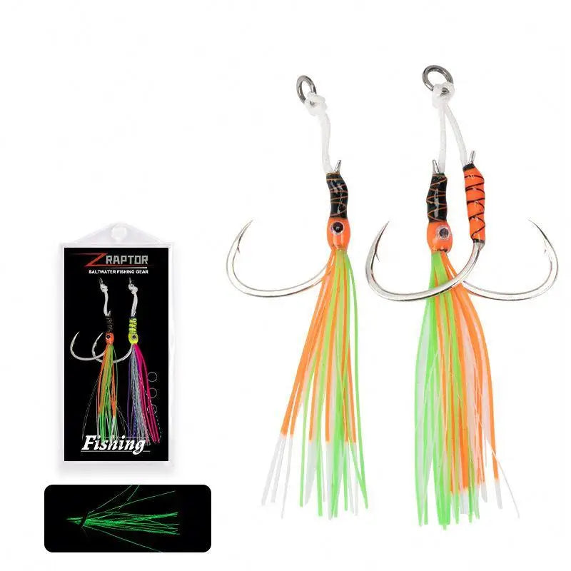 Multicolor Luminous UV Effect Steel Slow Jigging Hook Double Assist 3D Lure Eyes Fishing Hooks