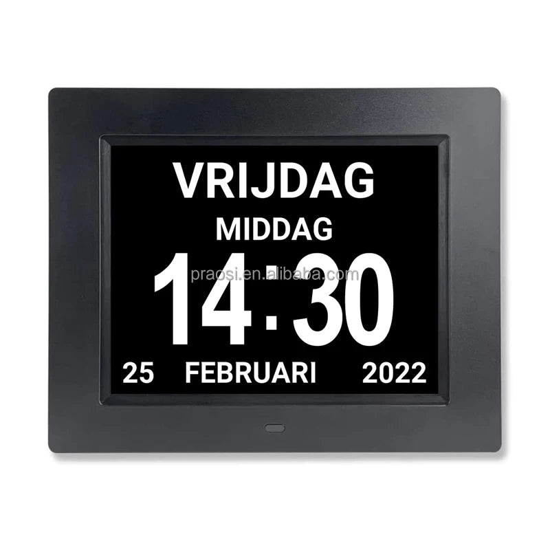 8-Inch Digital Day Week Month Clock Calendar for Alzheimer's Dementia Patients Large Non-Abbreviated Display in Dutch