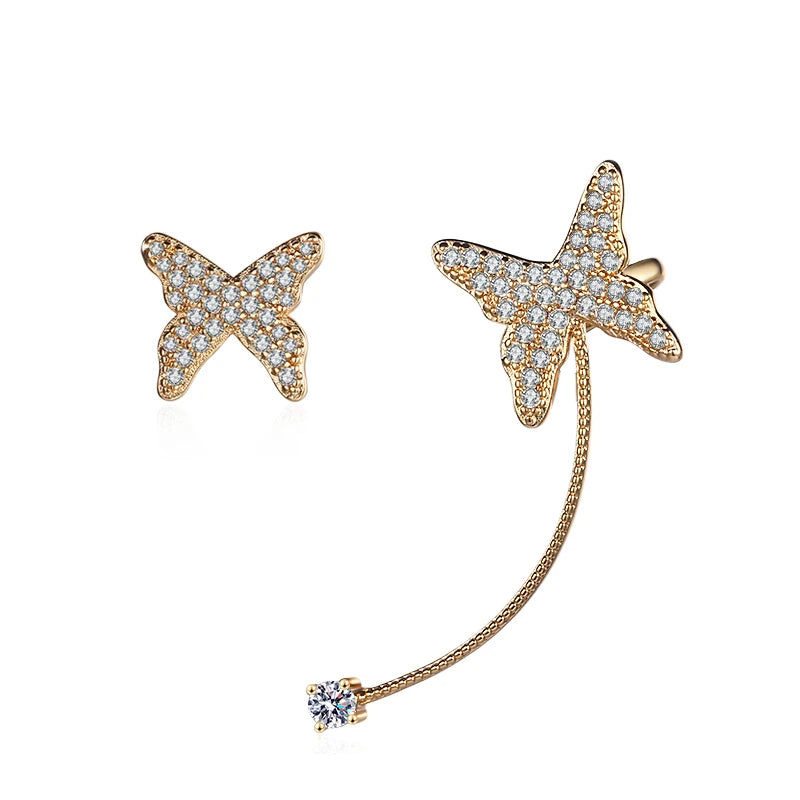 Fashion Design Gold Plated No Piercing Shiny Zircon Butterfly Earrings Women Wedding Jewelry