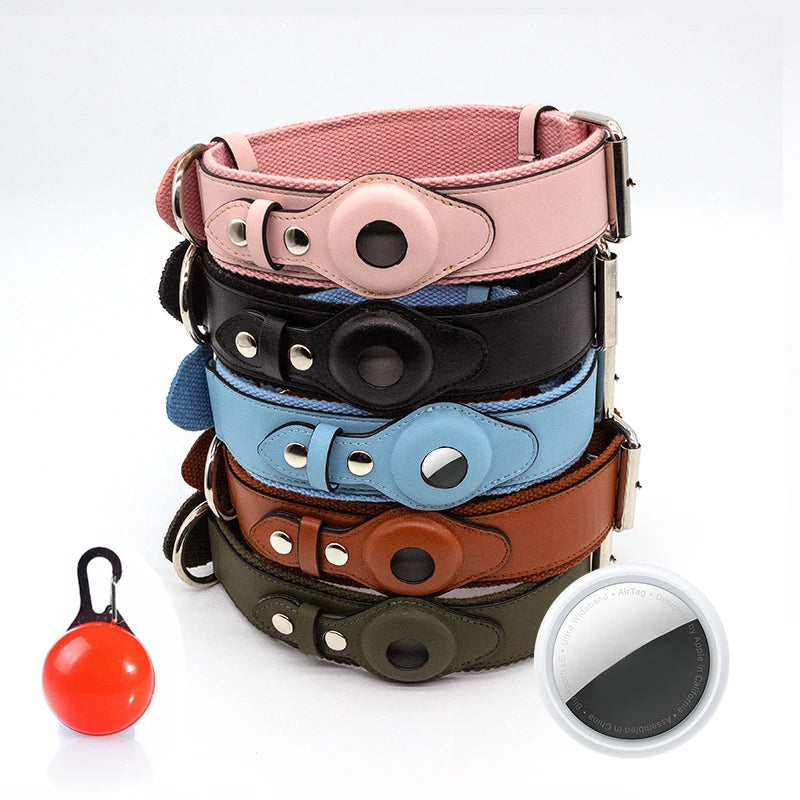 Pu Leather Airtag Dog Collar Luxury Pet Supplies Custom Faux Leather Dog Collar