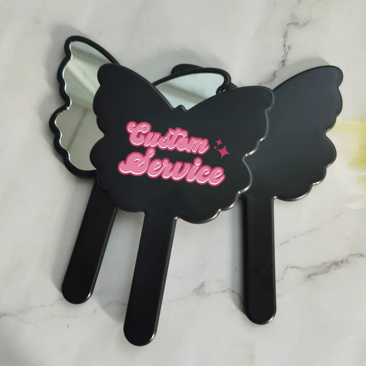New Design  Hand Mirror Black Butterfly-shaped  Pocket Mirror Beauty Luxury Handle Makeup Mirror