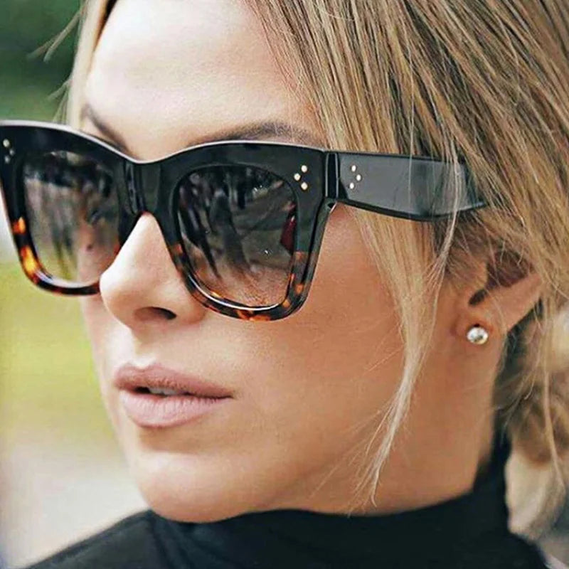 Retro Trendy Leopard Women'S Sunglasses Square Fashion Brand Classic Rivet Shades Sunglasses Female Uv400