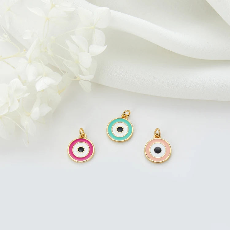 Hot Sale Jewelry DIY Accessories Brass Zircon Enamel 14K Gold Plated Turkish Evil Eye Charm Pendants Necklace Bracelet Making