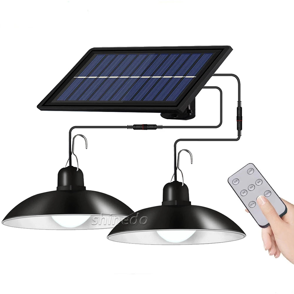 Shinedo 1/2 Head Outdoor LED Hanging IP65 Solar Shed Lighting Pendant Light Garden Solar Lights Indoor With Remote Control