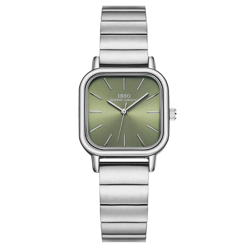 IBSO Reloj Mujer Luxury Women Watches Silver Simple Stainless Steel Band Watch Women's Fashion Square Wristwatch Zegarek Damski