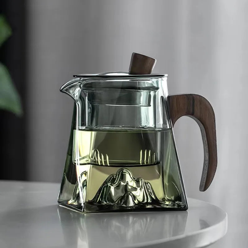 Classic Design 480ml Glass Teapot Home Office Wooden Handle Glass Teapot With Infuser