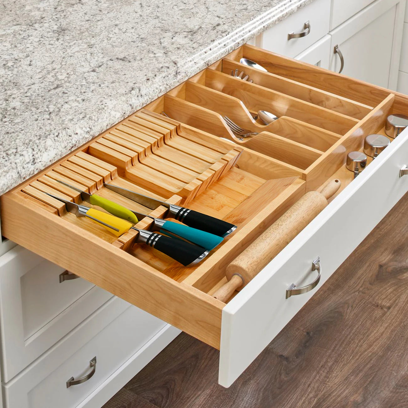 Wholesale Large Kitchen Detachable in Drawer Bamboo Knife Block Holder Organizer Without Knives for Home Kitchen  Display Holder
