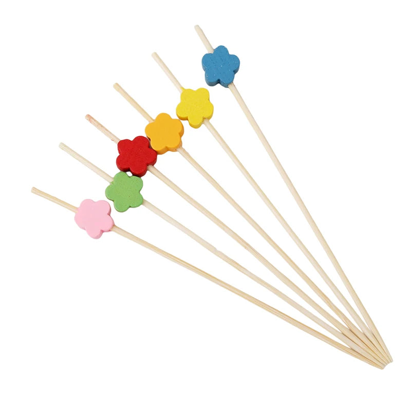 Eco-friendly Compostable Disposable Bamboo Sticks Heart Star Pattern Fruit Skewer Pick