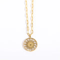 Hot Selling Stainless Steel Paperclip Link Gear Wheel Charm Necklace Round Dial Plate Gold Color Shell Pendant Necklace