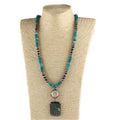 Fashion Custom Jewelry White Howlite Gemstone Navajo Pearl Beads Necklace Crystal Glass Charm Stone Rectangle Pendant Necklace