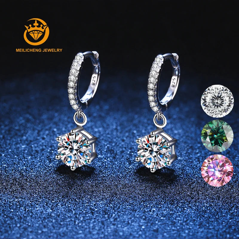 Classic Design 1ct 2ct Moissanite Earrings 925 Sterling Silver Moissanite Hoop Earrings for Women