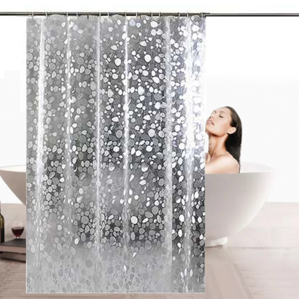Factory Price 2.2x1.8m Frosted Shower Curtain Liner Transparent Waterproof Bathroom Curtains 3D Stone PVC Bathtub Bath Screens
