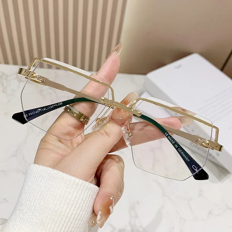 2025 New Trendy Women Custom logo Metal Oversize Optical Big Frame square Anti Blue Light Glasses Frames Eyeglasses