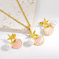 18K Gold Plated Stainless Steel Pink Shell Earrings Necklace New Design Geometric Pattern Jewelry