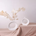 Classic Porcelain Circle Vases with Hole Donut Design for Pampas Grass Flower Decoration Garden & Home Use
