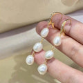 6-bead Baroque Freshwater Pearl Earring Buckle 8-9mm Natural AAA Gold Plated Cute Style Beautiful Charm Unisex Jewelry