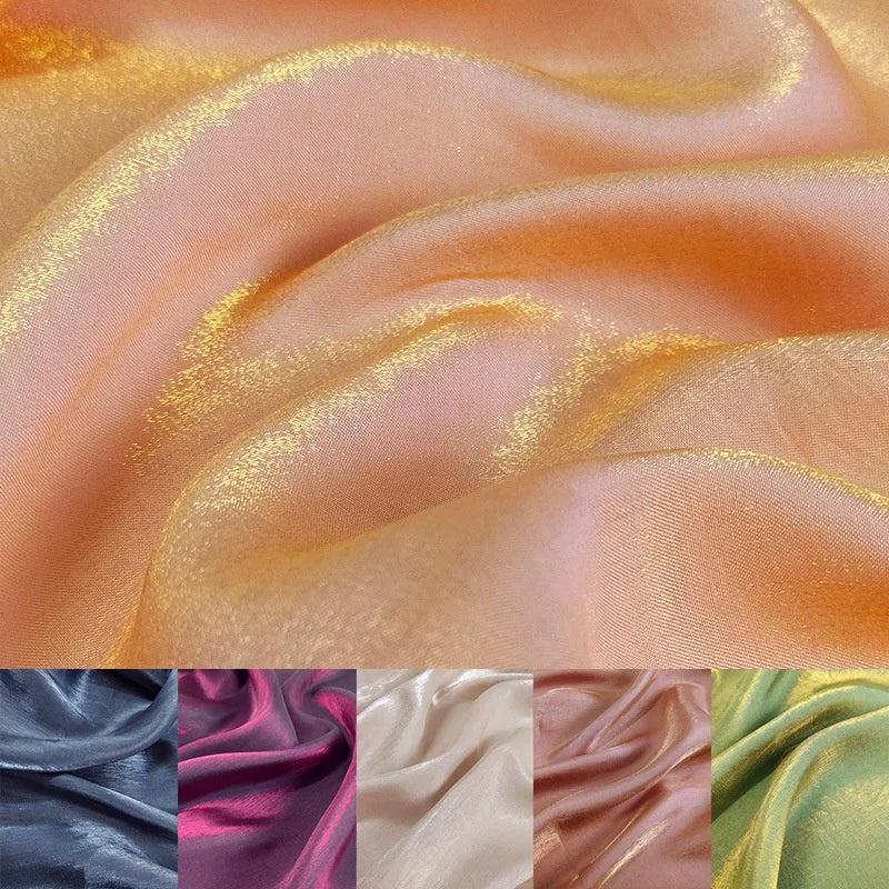 Wholesale Bridal Satin Fabric Shiny Gradient Liquid Satin Fabric Bridal Golden Mermaid  Satin Fabric for Wedding Dress Bac