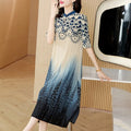 Retro Improved Women's Floor-Length Elegant Solid Beading Pleated Loose Washable Dress