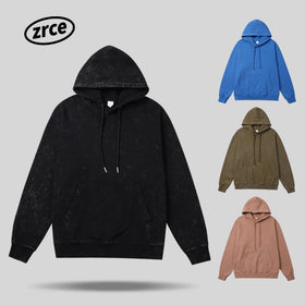 Custom 400 Gsm Fleece 100% Cotton Heavyweight Oversized Embroidered Winter Hoodie Multi Color Vintage Distressed Acid Washed Men