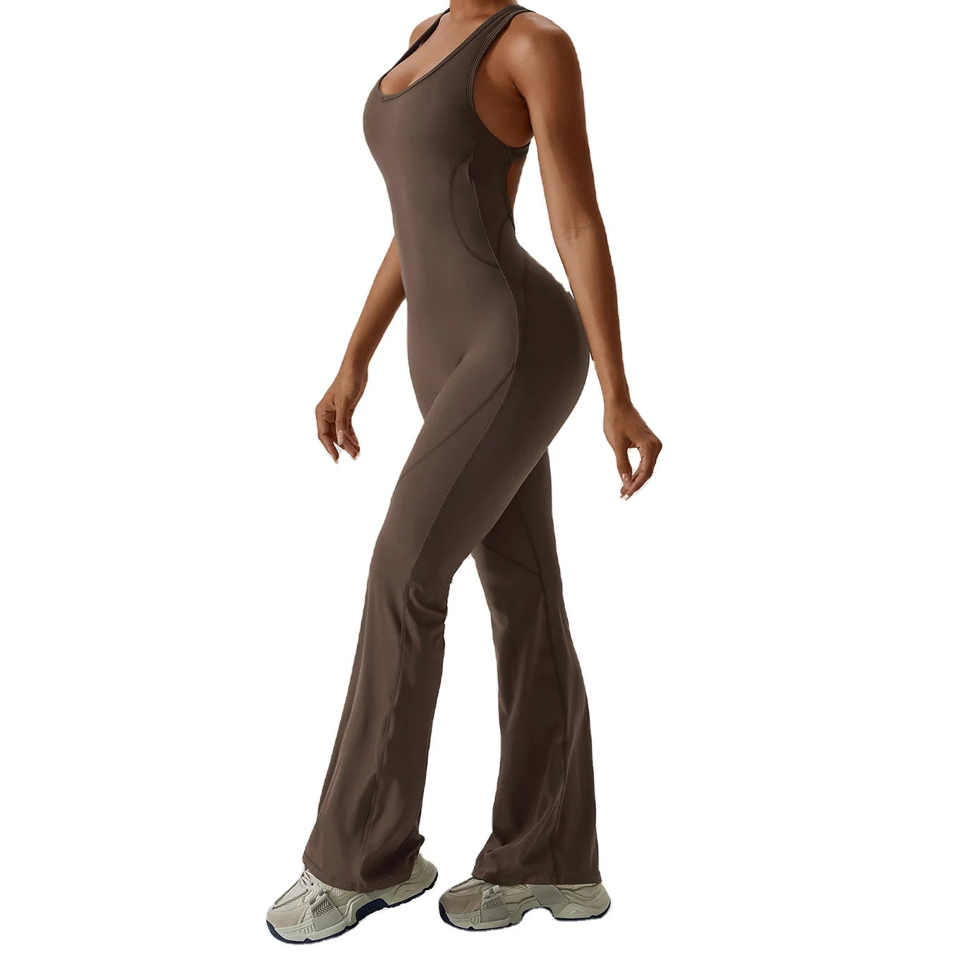 New Customized Bodysuit Dance Sports Gym Fitness Yoga Hip Lifting Abdominal Contraction Micro Flare Pants Bodysuit Set for Women