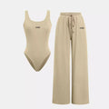Custom sets for women Summer Sleeveless Vest Jumpsuit Elastic Waist Wide Leg woman flare sweatpants sets womens custom logo set