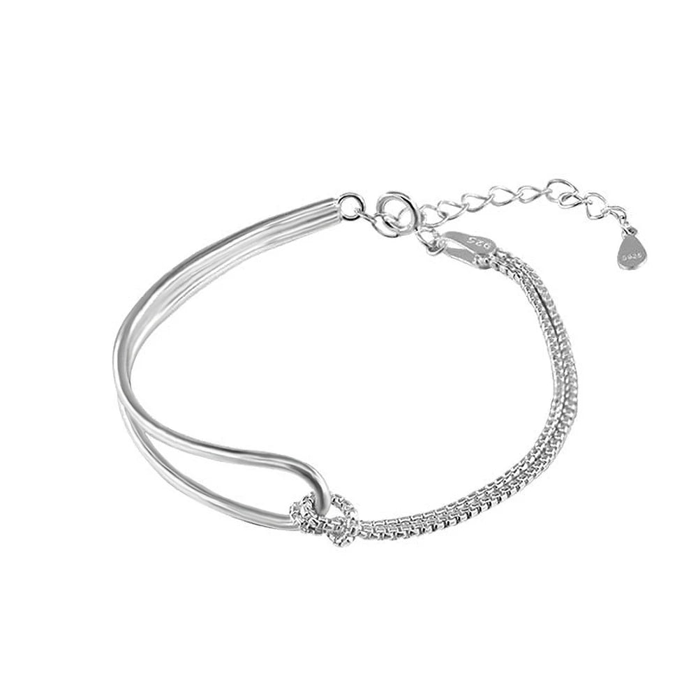 Chain Geometric Arc Bracelet Minimalist 925 Sterling Silver Bracelet Personalized Stitching Double-layer Knot Bracelet