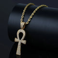 Newest Trendy Hip Hop Silver-Color Jesus Egyptian Ankh Key Cross Pendant Necklaces Cubic Zirconia Long Chains for Male and Women