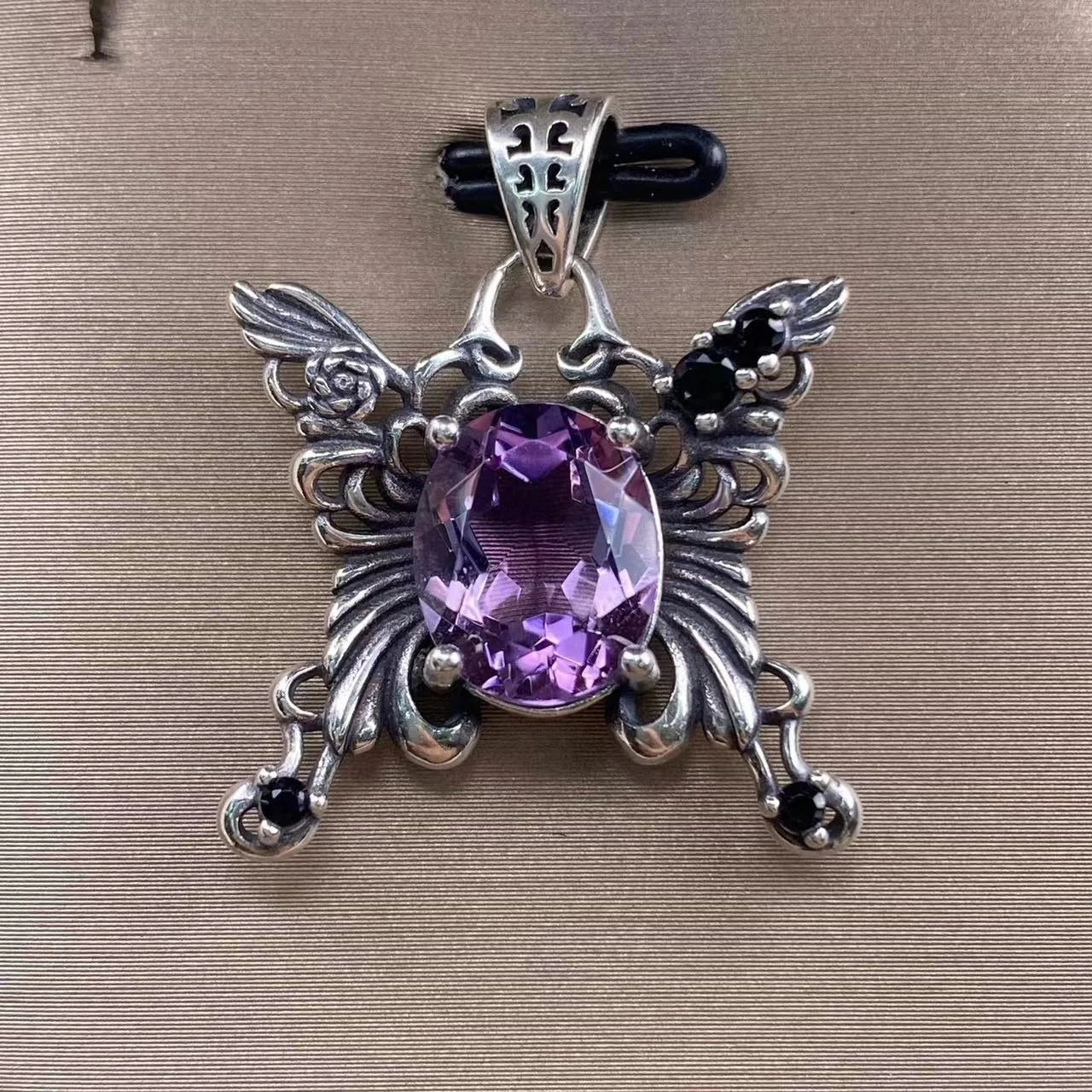 925 Sterling Silver Vintage Jewelry Necklace Natural Gemstone High  Quality Amethyst butterfly Shaped Charm Pendant