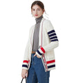 Autumn Winter  Mid Length Loose Top Sweater Preppy Style  Outdoor Women's Cardigan Striped Pattern Knit Sweater for Women