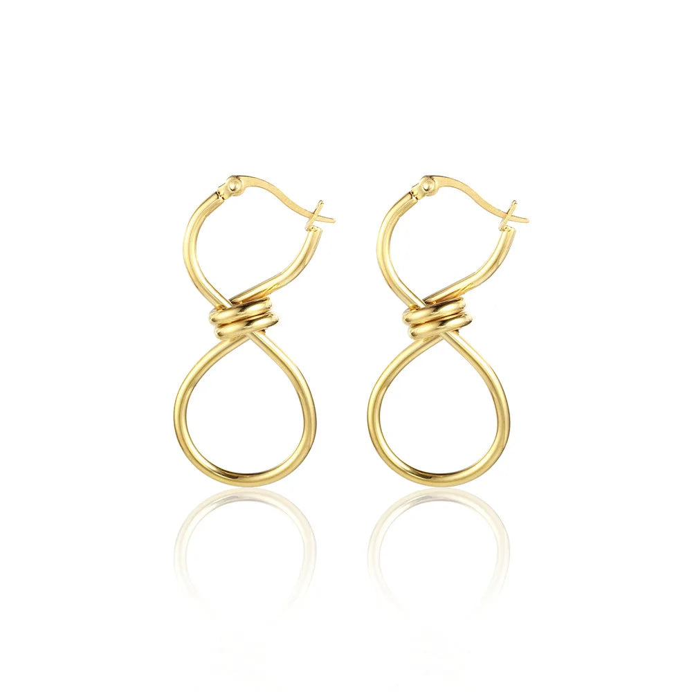 18K Gold Plated Number 8 Knotted Earrings Double Circle Irregular Twisted Earrings for Women Statement Stainless Steel Jewelry