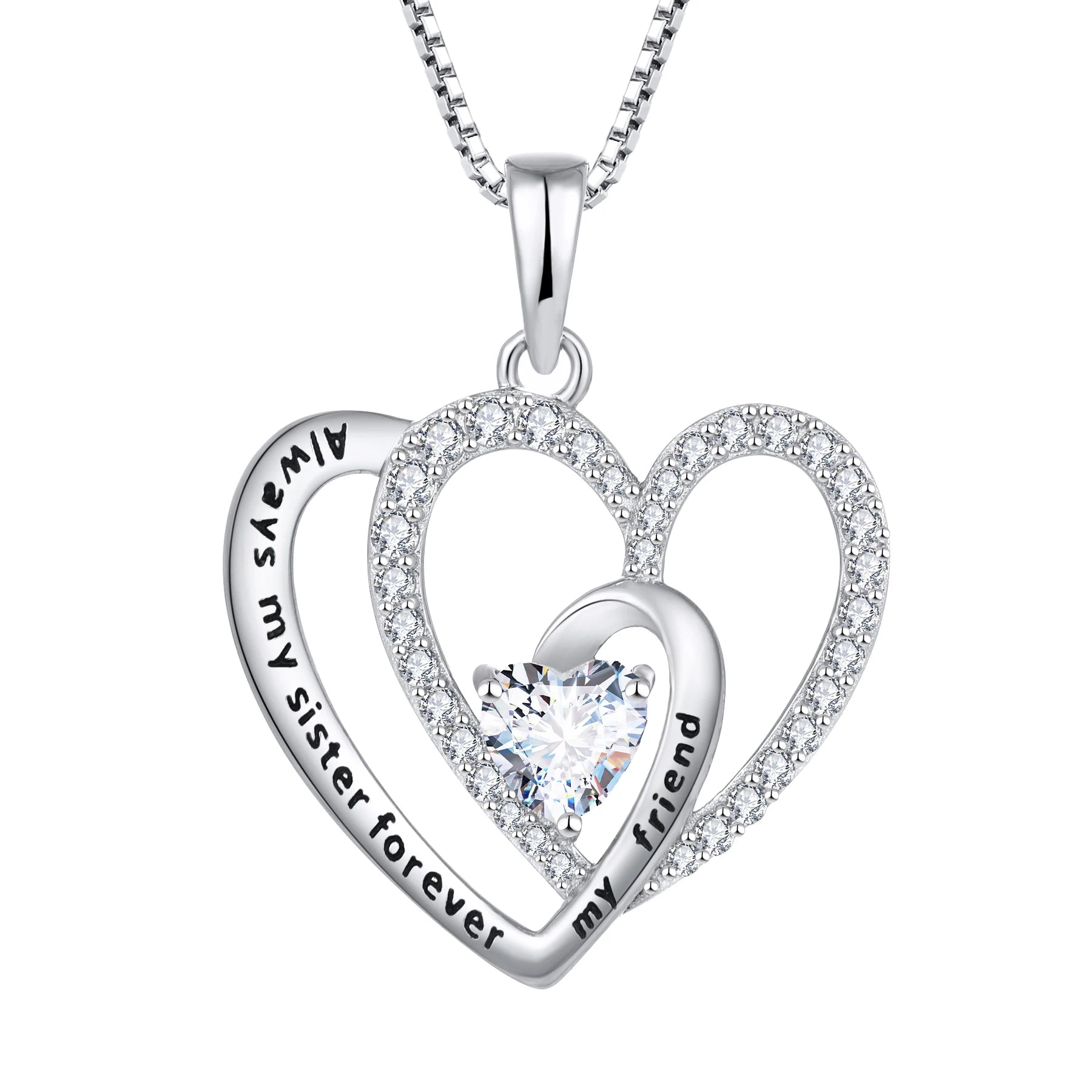 LULUFOCUS Hot Selling Women'S 925 Sterling Silver Jewelry Heart Sister Necklace Custom Logo for Engagement
