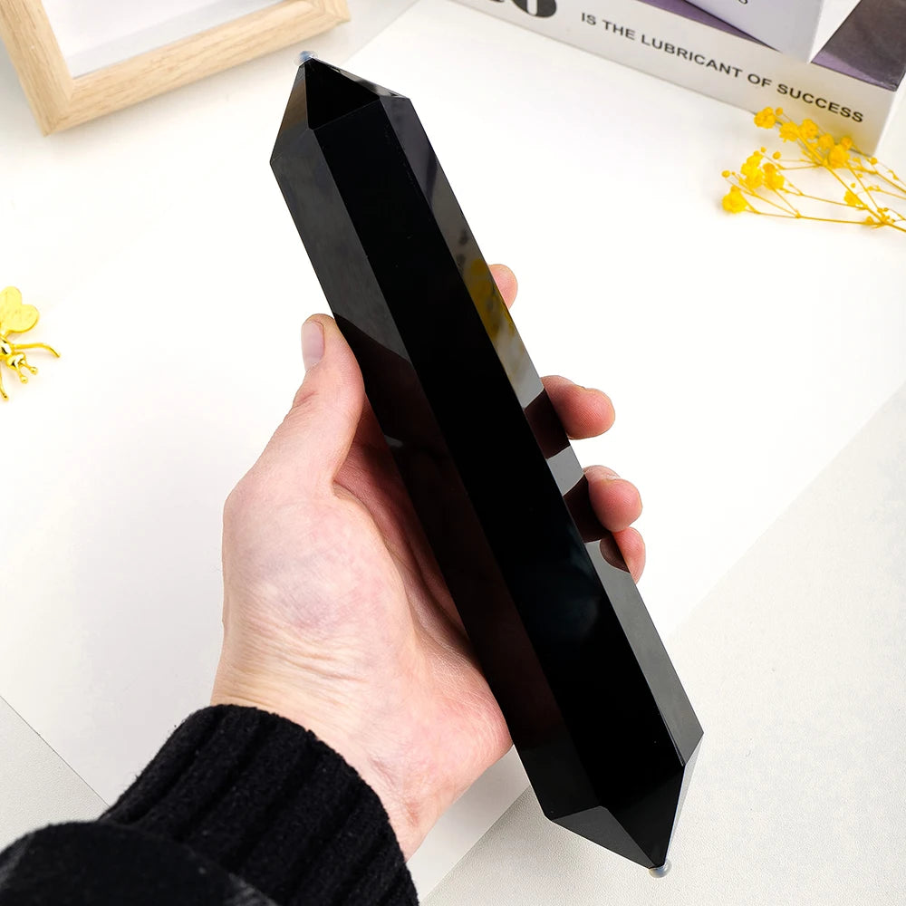 Wholesale Natural Crystal Obsidian Double Point Tower Specimen Healing Obelisk Black Quartz Column for Home Ornament
