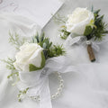 Hot Selling Rose Wrist Corsage Wristlet Band Bracelet and Men Boutonniere Set for Wedding Prom Suit Decorations