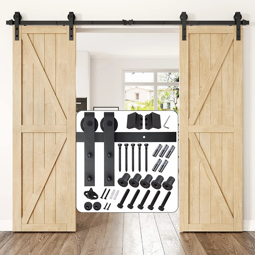 RHETECH M00002 Steel Brass Barn Door Hardware Kits Easy-Install Sliding Barn Door Outdoor Bedroom Kitchen Living Room Durable